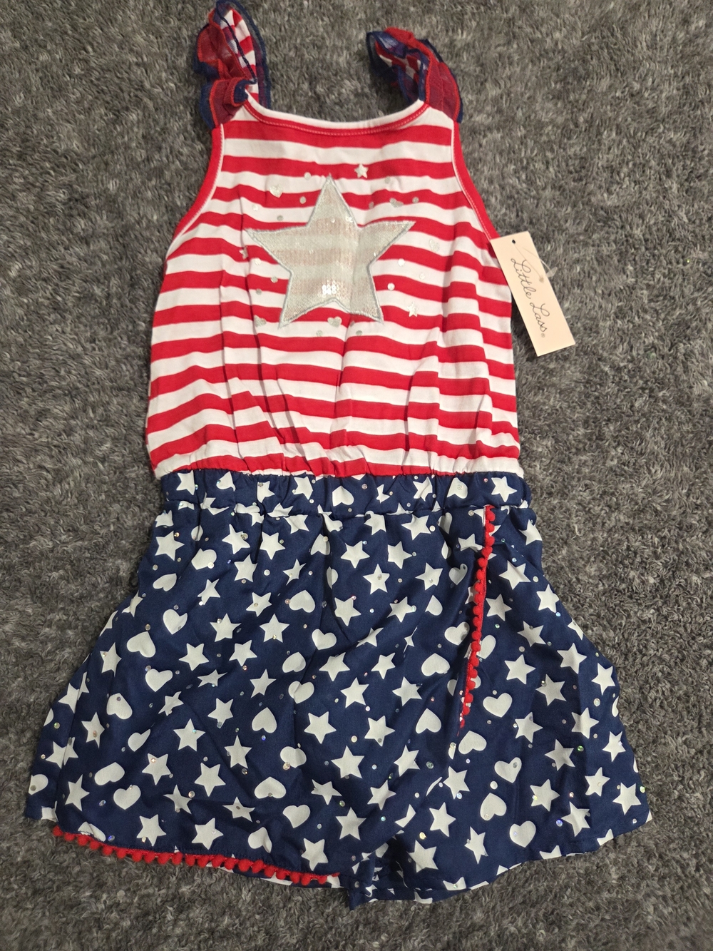 Little Lass Red White and Blue Star Stripe Girls One-Piece Romper